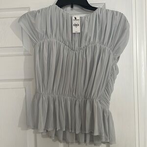 Express sheer ruched peplum coquette top 2024 collection